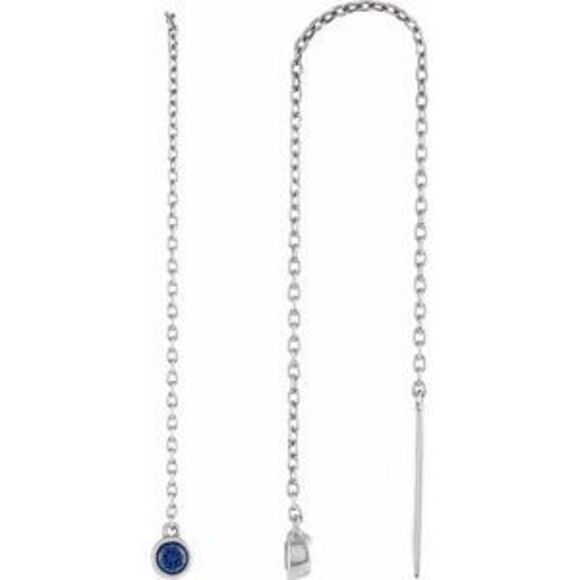 Kazi Luxury 14K White Gold Natural Blue Sapphire Chain Earrings